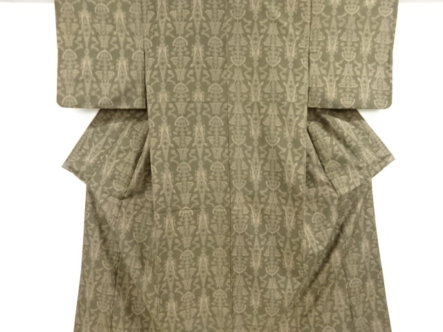 JAPANESE KIMONO / ANTIQUE KIMONO / SILK / TSUMUGI / WOVEN ABSTRACT PATTERN